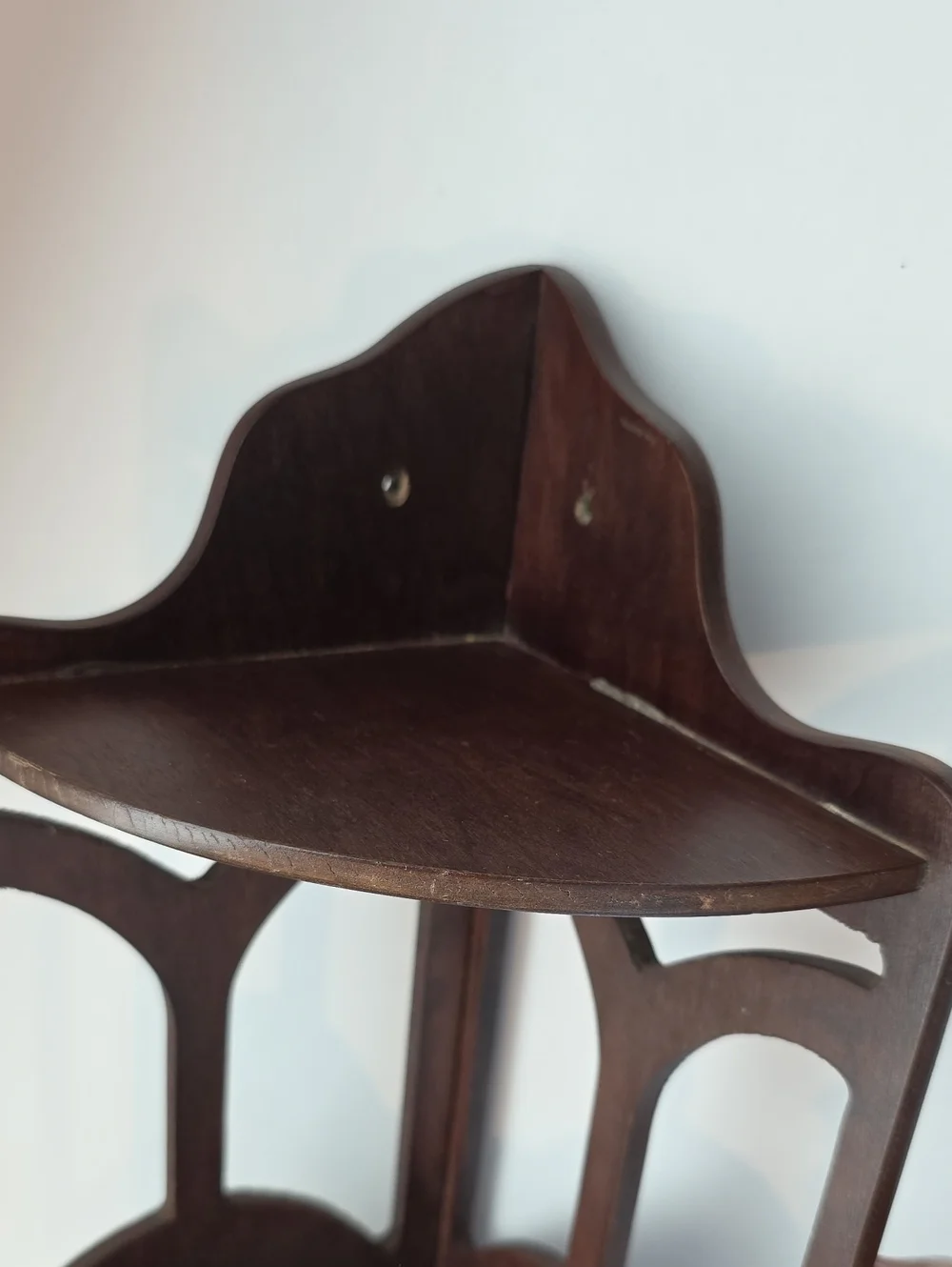 Vintage Wooden Corner Shelf With Intricate Cutout Design 23.5